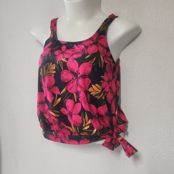 Beach Belle ** stylish Tankini, Black, Gold and red rfloral, size 12/ small - Picture 6 of 12